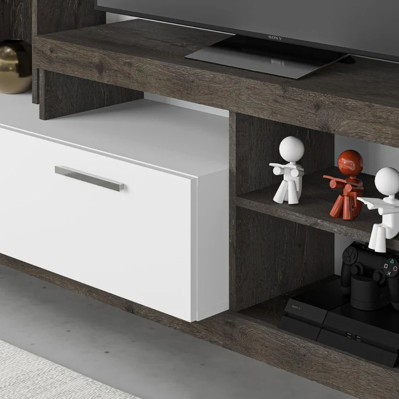 Parete attrezzata 171x42x171 colore dark coffe bianco Leo