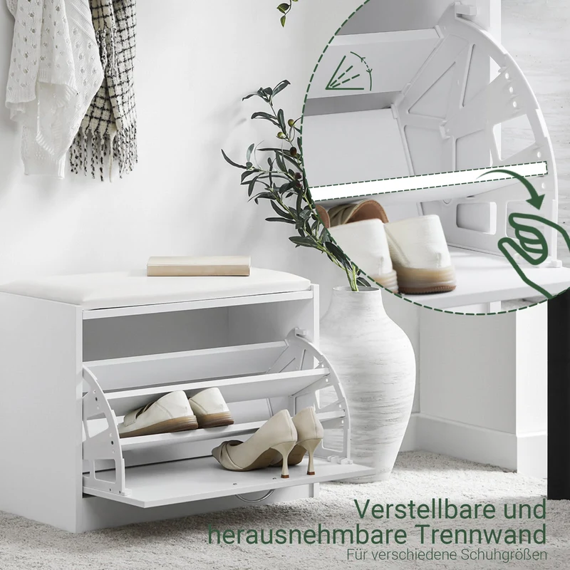 SoBuy | Schuhkipper | Schuhbank mit Schuhregal | Weiß | FSR16-W
