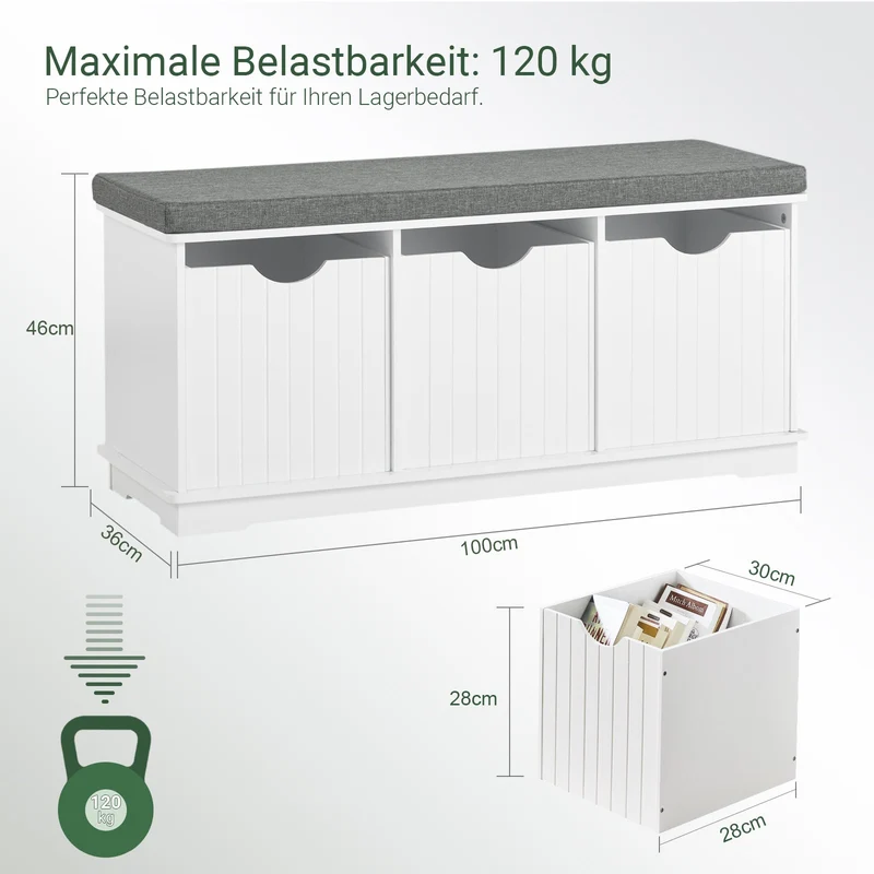 SoBuy | Sitzbank mit Sitzfläche | Spieltruhe | Sitzkommode Weiß | FSR30-W