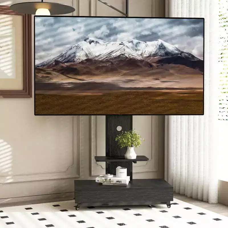 Meuble TV pour téléviseurs de 32 à 75 pouces, Chariot TV mobile à hauteur réglable avec tiroir et roulettes pour salon, chambre, bureaux -ModernLuxe