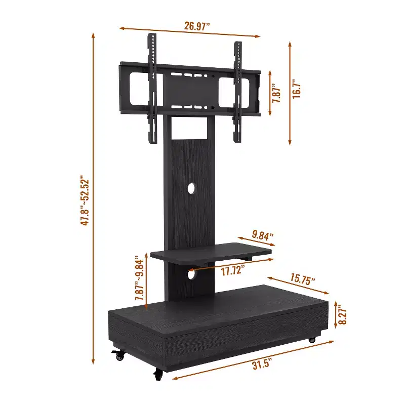 Meuble TV pour téléviseurs de 32 à 75 pouces, Chariot TV mobile à hauteur réglable avec tiroir et roulettes pour salon, chambre, bureaux -ModernLuxe