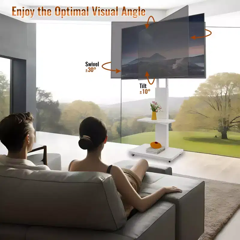 Meuble TV pour téléviseurs de 32 à 75 pouces, Chariot TV mobile à hauteur réglable avec tiroir et roulettes pour salon, chambre, bureaux -ModernLuxe