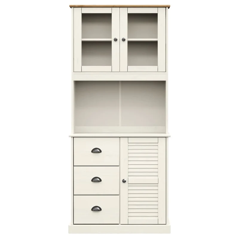 Buffet bahut commode armoire meuble de rangement organisateur cuisine salle de séjour salon haut 78 x 40 x 175 cm bois massif de pin blanc 02_0035660