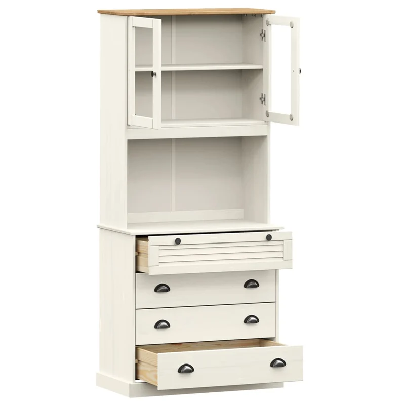 Buffet bahut commode armoire meuble de rangement organisateur cuisine salle de séjour salon haut 80 x 40 x 176 cm bois massif de pin blanc 02_0035662