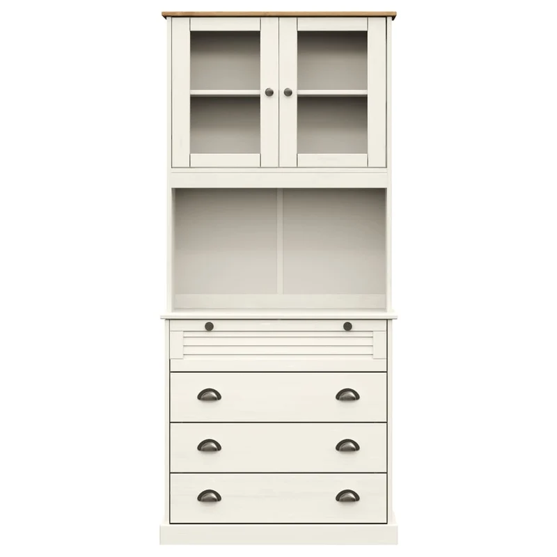 Buffet bahut commode armoire meuble de rangement organisateur cuisine salle de séjour salon haut 80 x 40 x 176 cm bois massif de pin blanc 02_0035662