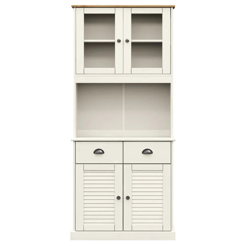 Buffet bahut commode armoire meuble de rangement organisateur cuisine salle de séjour salon haut 78 x 40 x 175 cm bois massif de pin blanc 02_0035661