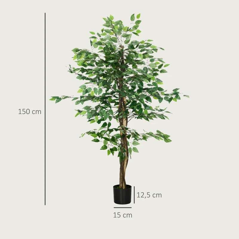 Plante artificielle ficus décor salon 150 x 15 x 12.5 cm grand réalisme sans entretien contemporain en plastique vert 21_0001309