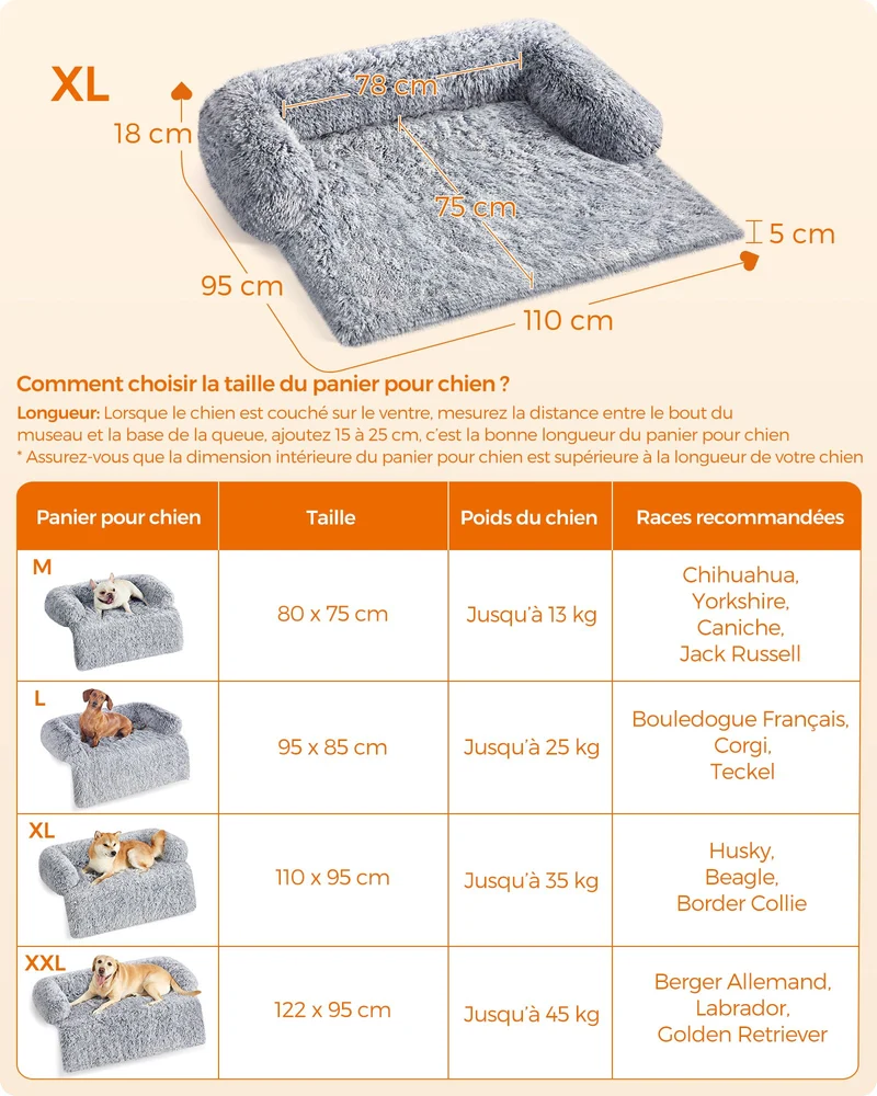 Panier pour chien taille XL 110 x 95 x 18 cm confort douillet ambiance cosy en tissu peluche gris 12_0010717
