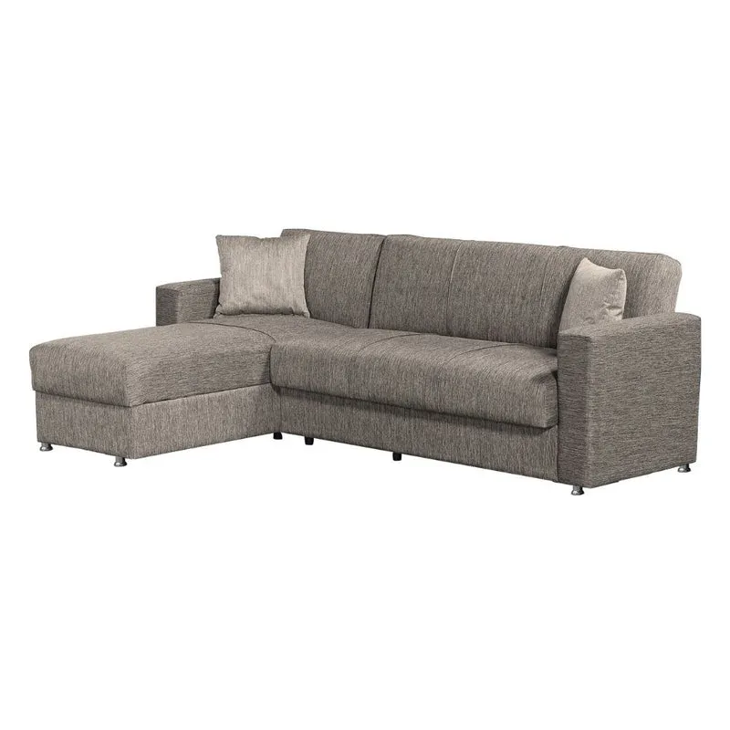 Divano letto con penisola contenitore reversibile in tessuto tortora 230x150x80H Dugo