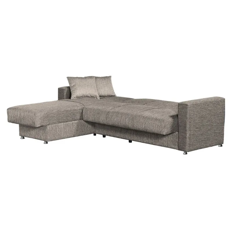 Divano letto con penisola contenitore reversibile in tessuto tortora 230x150x80H Dugo