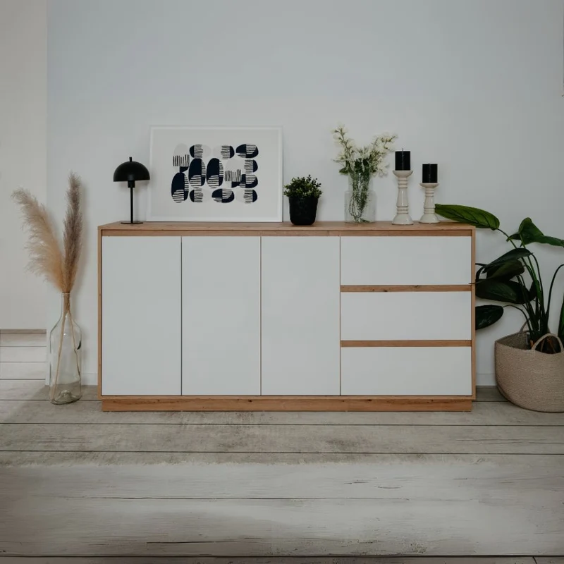 Credenza con 3 ante e 3 cassetti rovere e bianco 178x40x88H Phoenix 51A