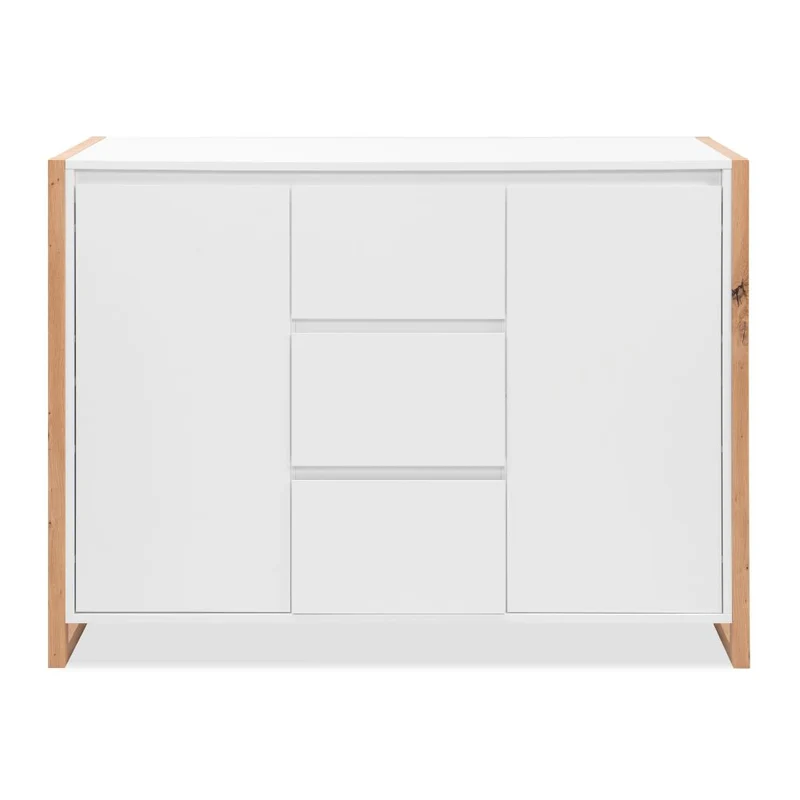Credenza con 3 cassetti e 2 ante bianco e rovere 120x40x88H New Denver2