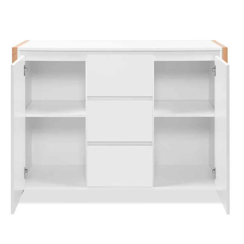 Credenza con 3 cassetti e 2 ante bianco e rovere 120x40x88H New Denver2
