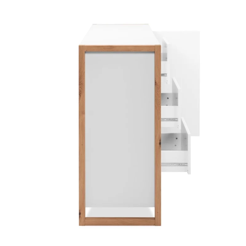 Credenza con 3 cassetti e 2 ante bianco e rovere 120x40x88H New Denver2