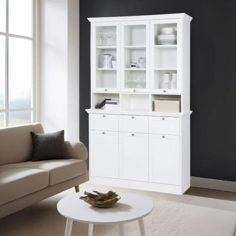 Credenza con tre ante in vetro e tre cassetti colore bianco Landwood50