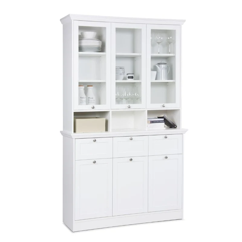 Credenza con tre ante in vetro e tre cassetti colore bianco Landwood50