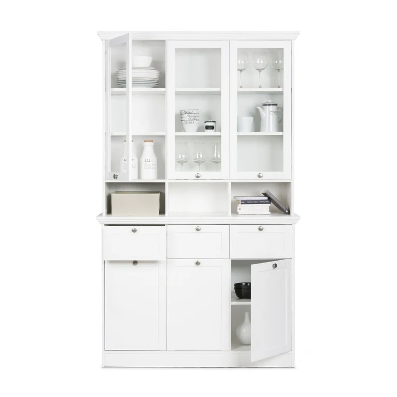 Credenza con tre ante in vetro e tre cassetti colore bianco Landwood50