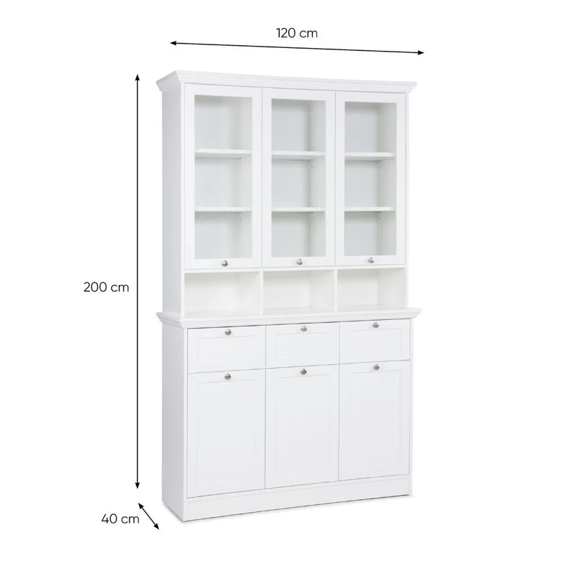 Credenza con tre ante in vetro e tre cassetti colore bianco Landwood50