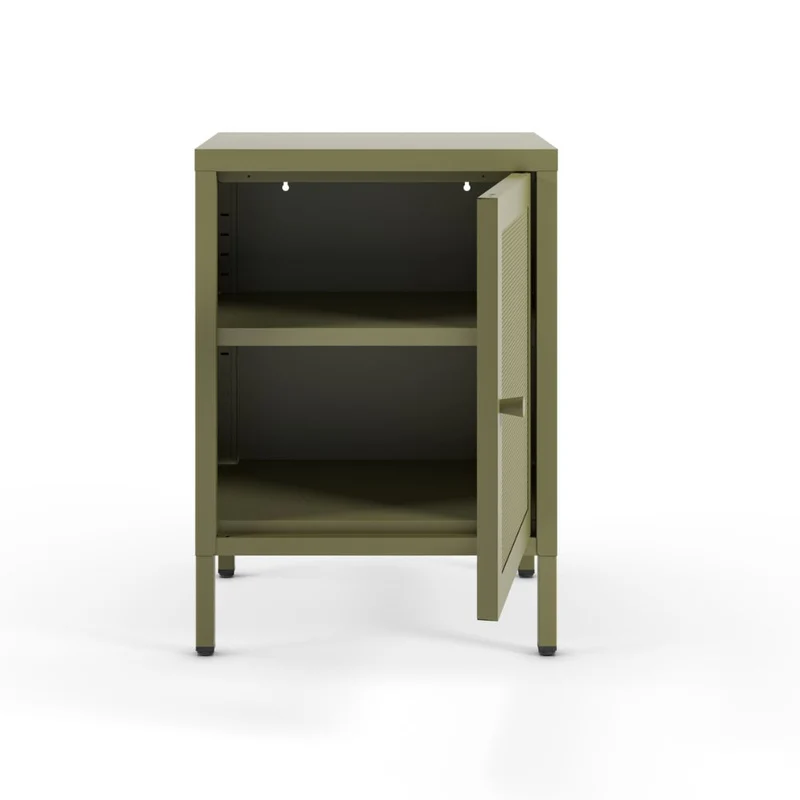 Comodino in metallo verde con anta reticolata 40x35x60H Fayna