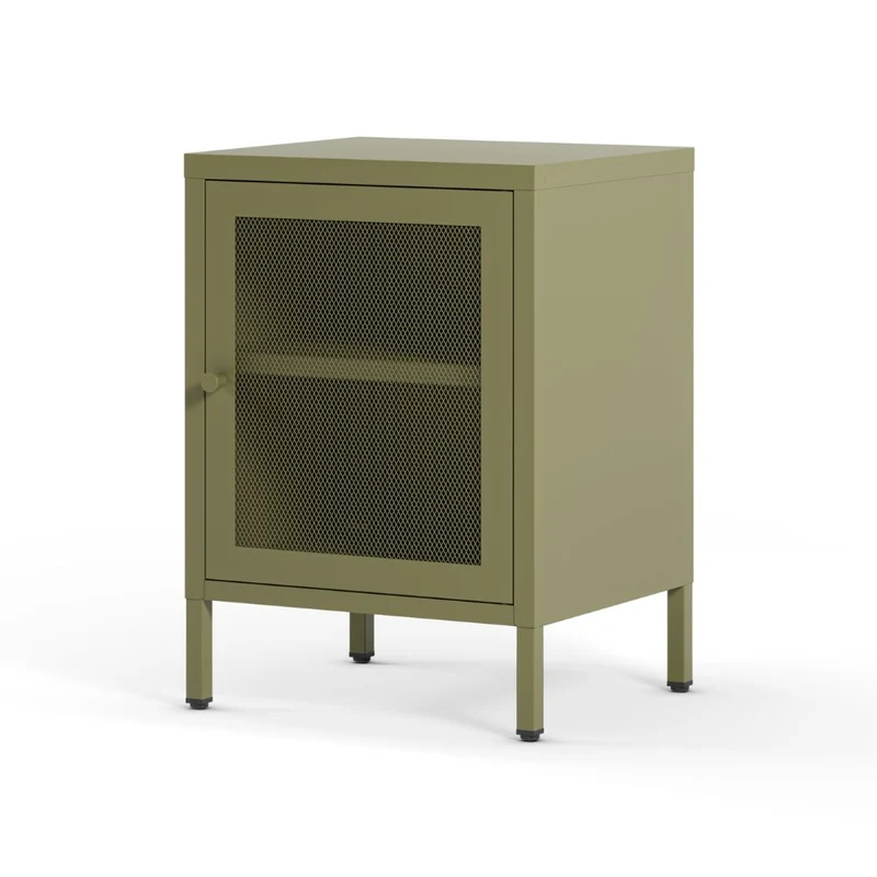 Comodino in metallo verde con anta reticolata 40x35x60H Fayna