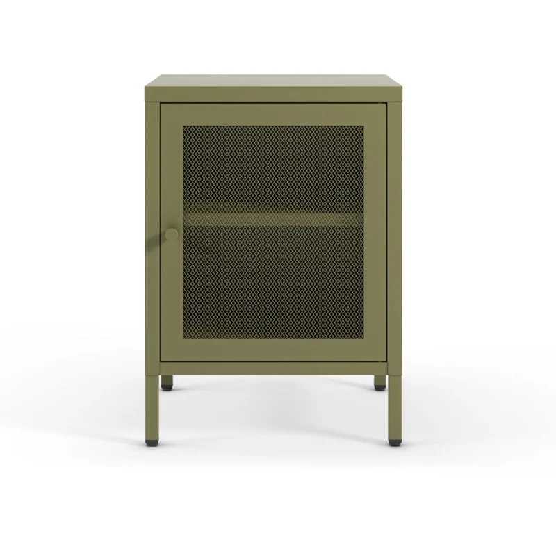 Comodino in metallo verde con anta reticolata 40x35x60H Fayna