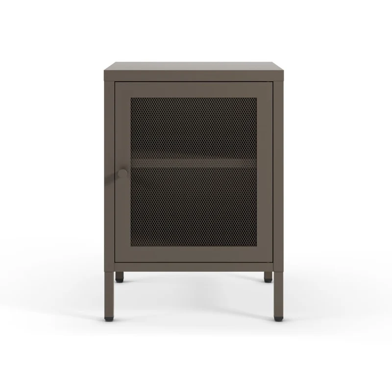 Comodino in metallo mocha con anta reticolata 40x35x60H Fayna