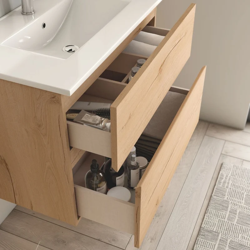Mobile bagno sospeso 2 cassetti 70x45x59H colore rovere Londres