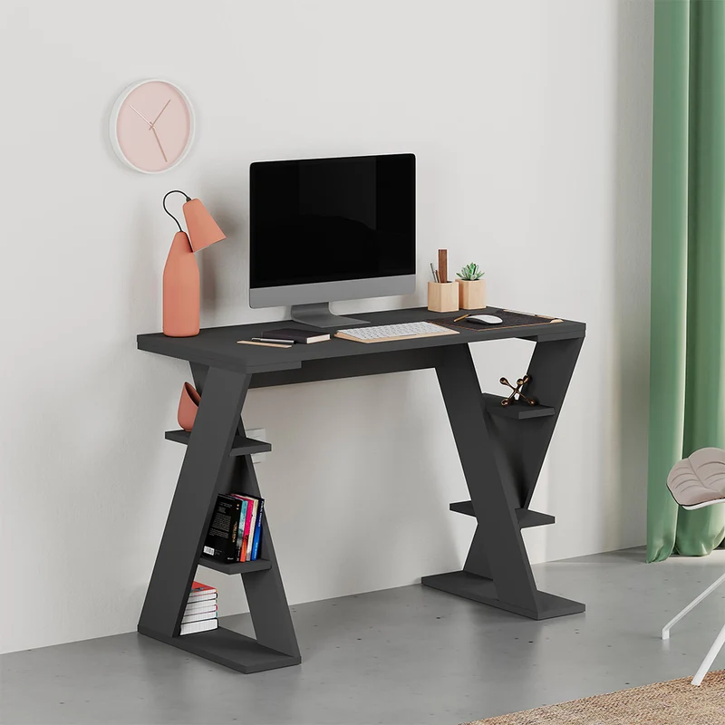 Scrivania con gambe a X e ripiani integrati 137x60x75 colore antracite Papillon