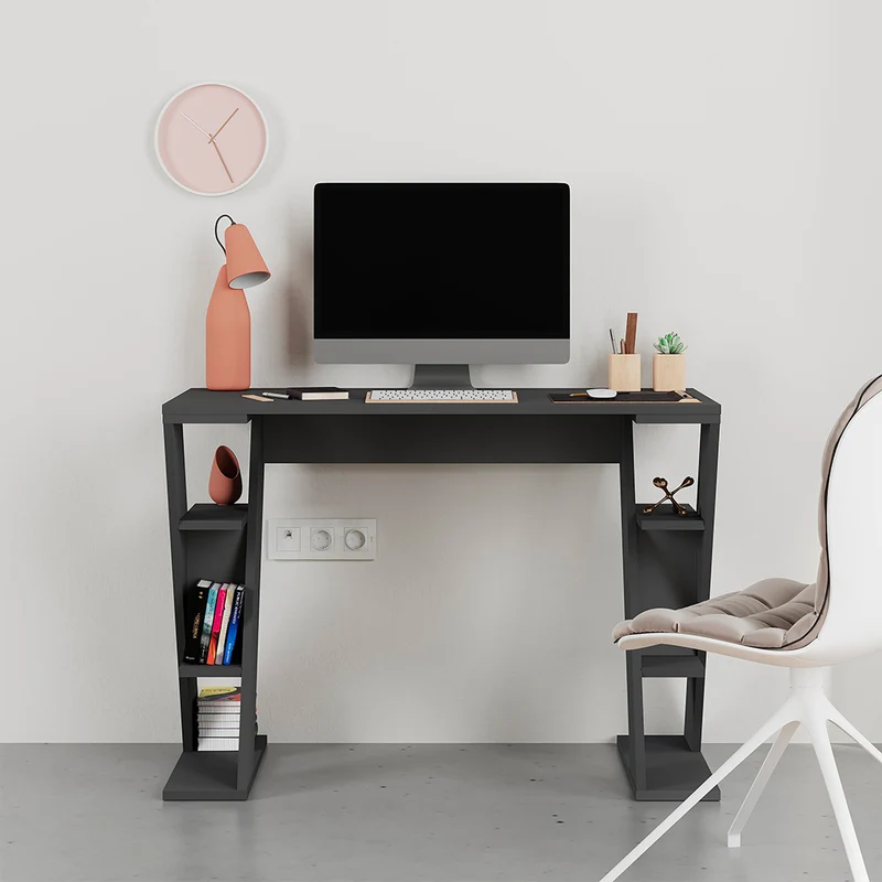 Scrivania con gambe a X e ripiani integrati 137x60x75 colore antracite Papillon