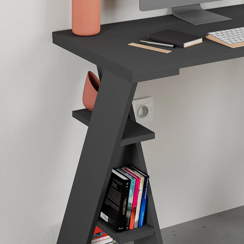 Scrivania con gambe a X e ripiani integrati 137x60x75 colore antracite Papillon