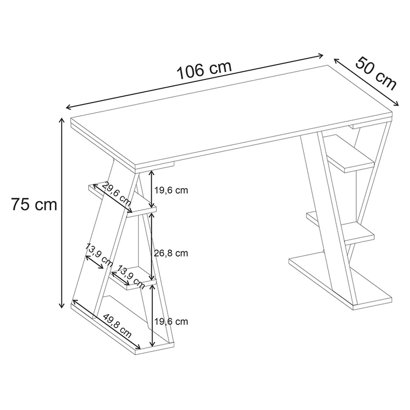 Scrivania con gambe a X e ripiani integrati 137x60x75 colore antracite Papillon