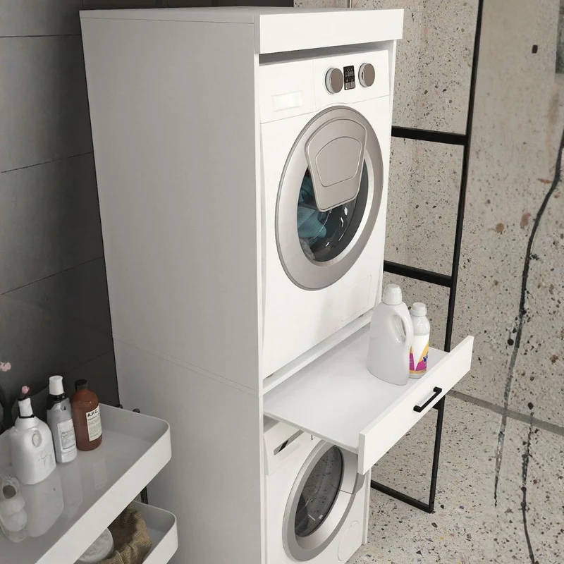 Colonna bucato coprilavatrice e copriasciugatrice con cassetto appoggio colore bianco Fika