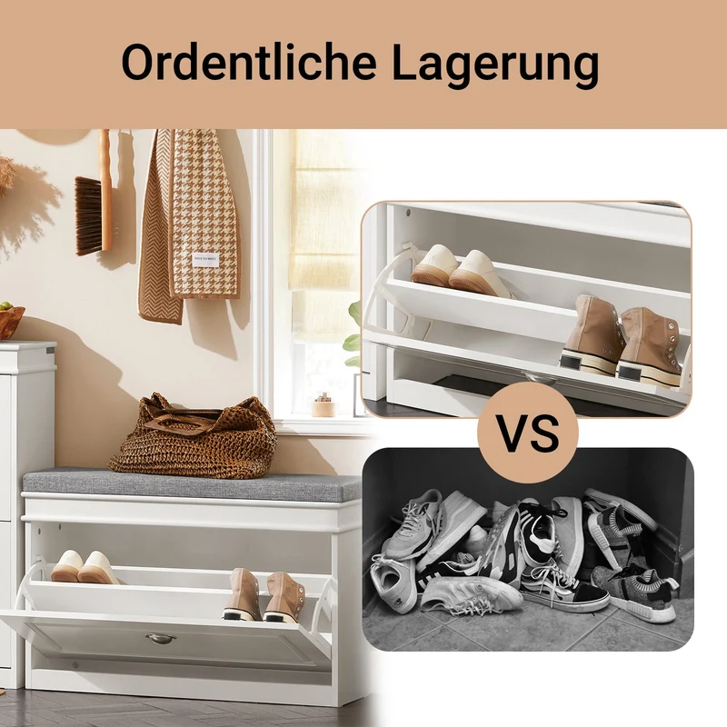 SoBuy | Schuhkipper | Schuhbank mit Klappe | Schuhschrank Weiß | FSR82
