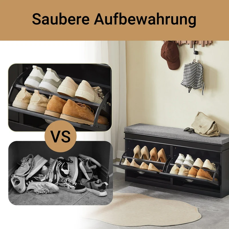SoBuy | Schuhkipper | Schuhbank mit Schuhfach | Landhausstil Schwarz | FSR64-SCH