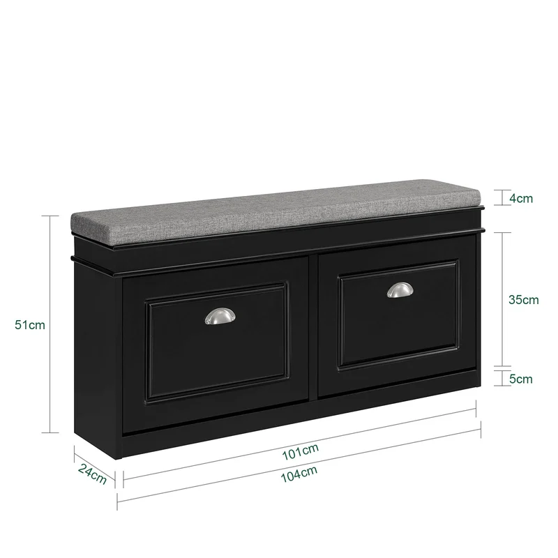 SoBuy | Schuhkipper | Schuhbank mit Schuhfach | Landhausstil Schwarz | FSR64-SCH