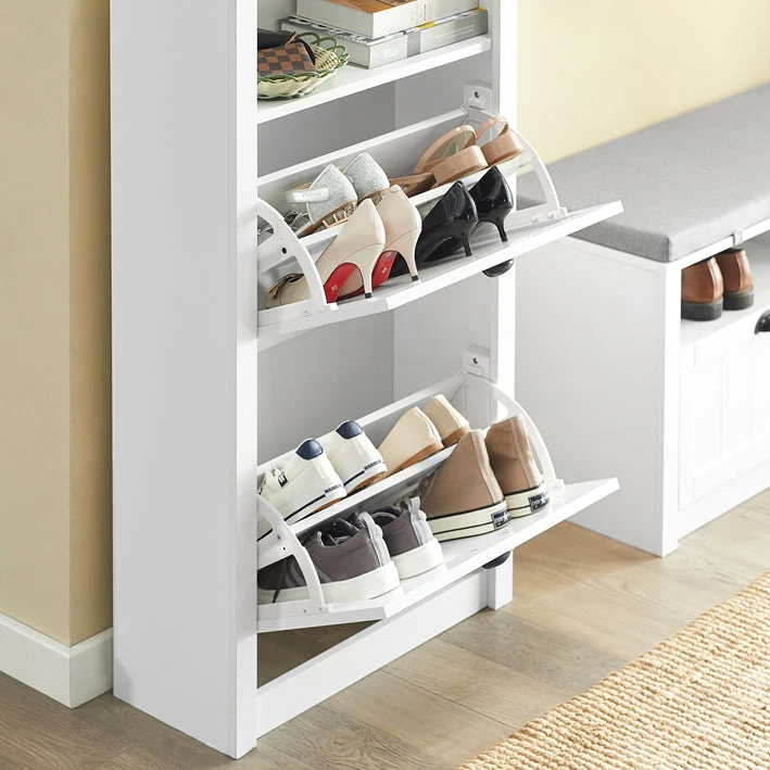 Vorverkauf SoBuy | Schuhkipper | Schuhschrank mit 2 Klappen | Schuhkommode Weiß | FSR87-K-W