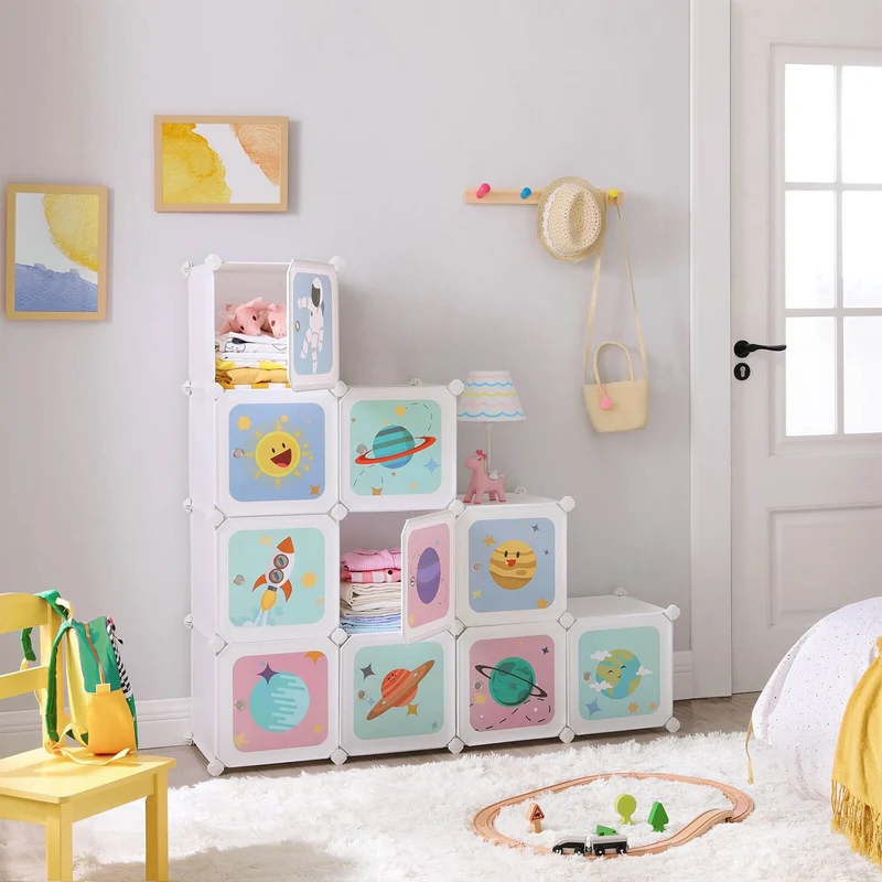 Meuble de rangement enfant modulable 123 x 31 x 123 cm pour vêtements jouets livres en design moderne blanc 12_0010868