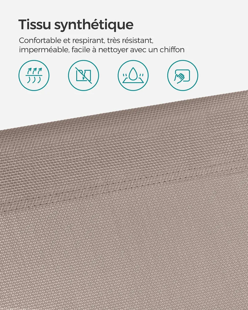 Lot de 2 transats de jardin pliables confortables avec dossiers inclinables 55 x 193 x 31 cm en tissu taupe