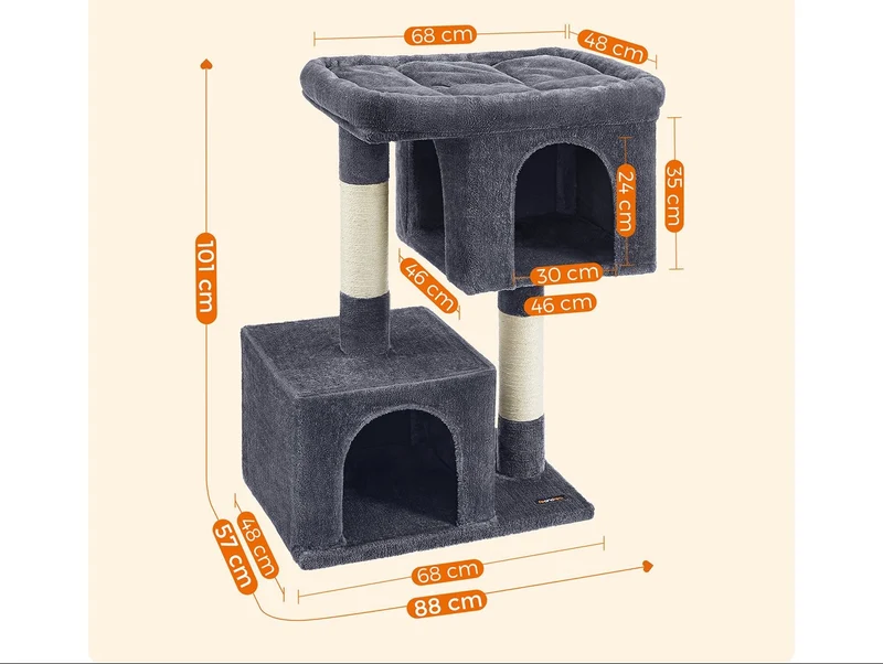 Arbre à chat colonne avec 2 niches confortables 68 x 48 x 101 cm en panneau d’aggloméré gris foncé 12_0008072