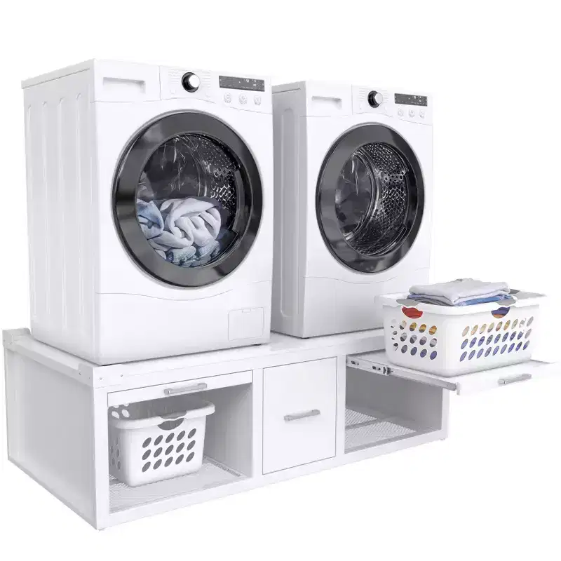 Pieds de machine à laver et sèche-linge GDLF, support universel pour machine à laver et sèche-linge avec étagère coulissante, blanc