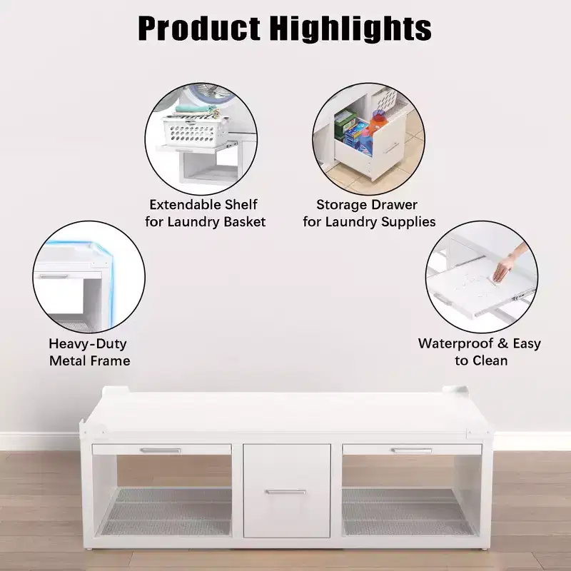 Pieds de machine à laver et sèche-linge GDLF, support universel pour machine à laver et sèche-linge avec étagère coulissante, blanc
