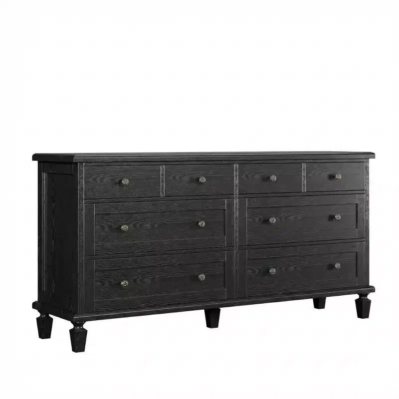 Commode à 8 tiroirs pour chambre à coucher, meuble TV vintage de 59 po avec poignées sculptées et pieds fuselés, commode en bois avec grande capacité de rangement
