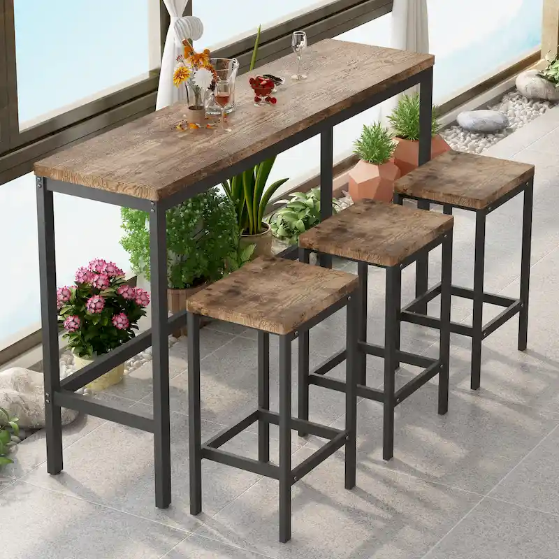 Ensemble table de bar et 3 tabourets