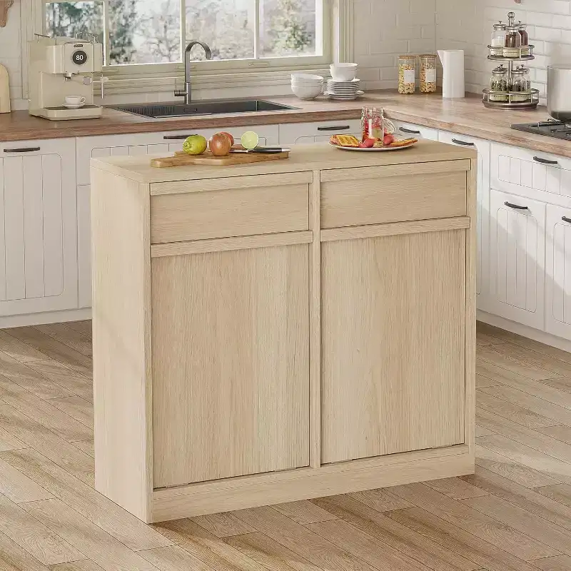 Poubelle inclinable, chêne naturel, poubelle avec rangement et tiroir, meuble poubelle caché, panier à linge pour cuisine, salle à manger, salon