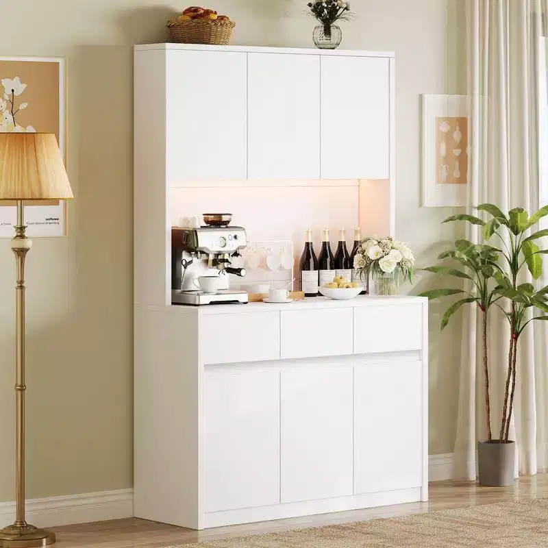 Armoire de cuisine de 71 pouces, vaisselier avec lumières LED et prises de courant, buffet avec support pour micro-ondes, étagères réglables