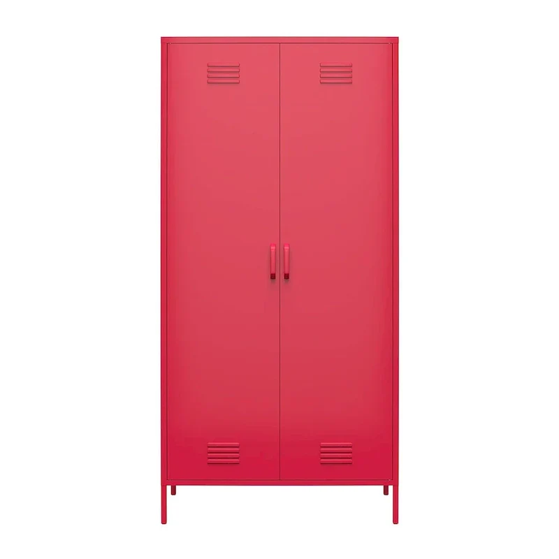 Armoire de rangement haute en métal à 2 portes, orange/rose, 1 personne