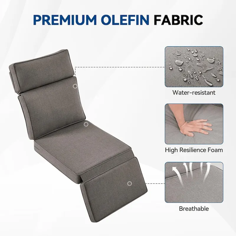 Pocassy 3 PCS Fauteuil inclinable d'extérieur polyvalent avec table d'appoint Coussin gris