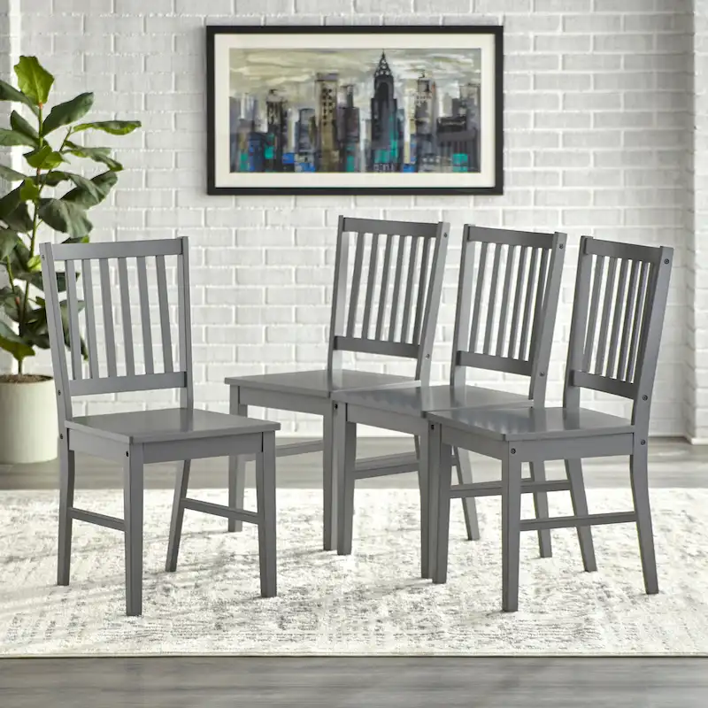 Lot de 4 chaises de salle à manger à barreaux en bois massif, cadre robuste, design classique, montage facile
