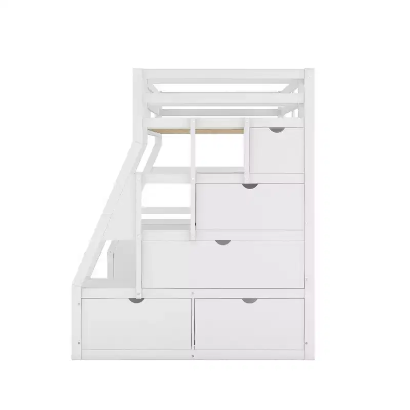 Lit mezzanine simple avec 7 tiroirs, 2 étagères, armoire et bureau pour enfants et adolescents