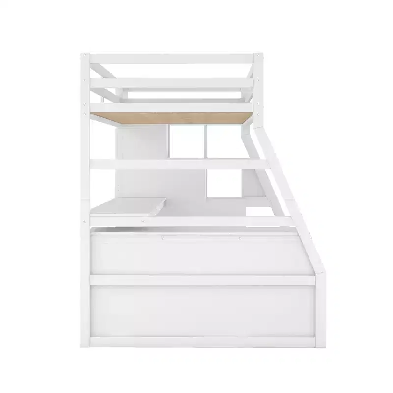 Lit mezzanine simple avec 7 tiroirs, 2 étagères, armoire et bureau pour enfants et adolescents